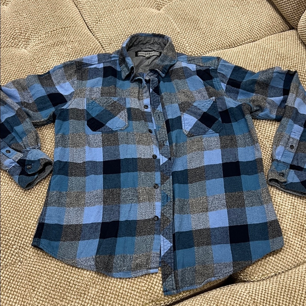 PD&C Blue and Gray Plaid Casual Button Down Shirt